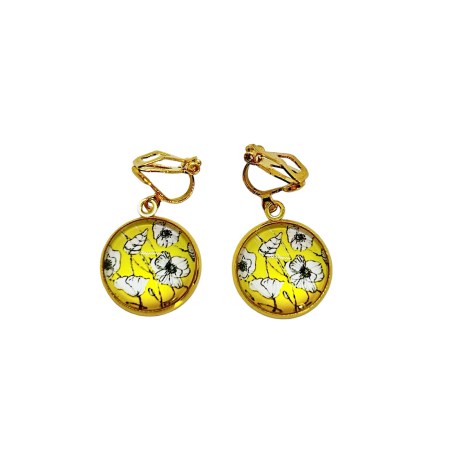 earrings beautiful flowers steel gold clip1